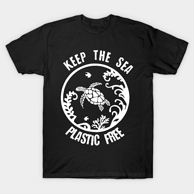 Sea Turtle Gift Print Keep The Sea Plastic Free Ocean Life Print T-Shirt by Linco